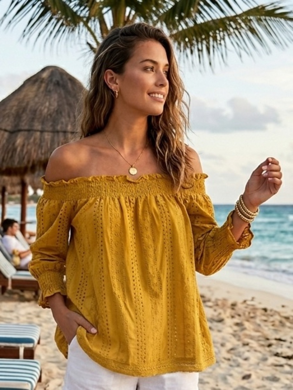 Eyelet Off Shoulder Boho Peasant Top, Sz S, Fairycore Blouse